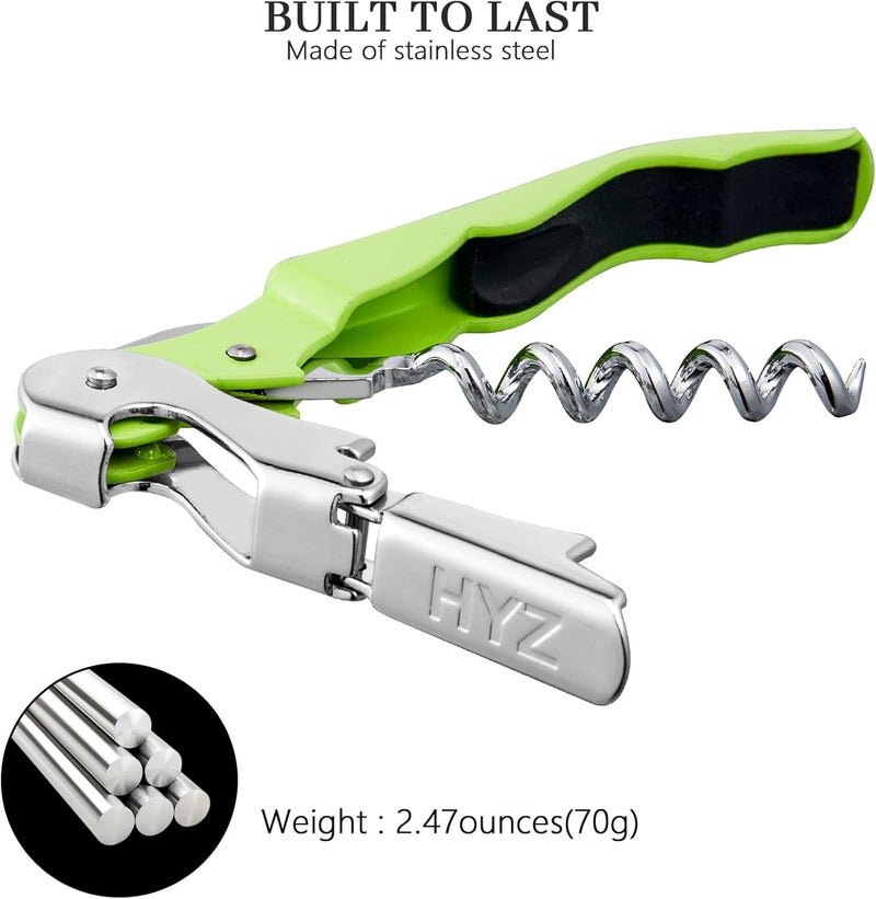 HYZ 2-Pack Wine Opener Waiter Corkscrew, Professional Wine Key for Servers, Bartender with Foil Cutter, Manual Wine Bottle Opener Double Hinged (Cyan) - Image 3
